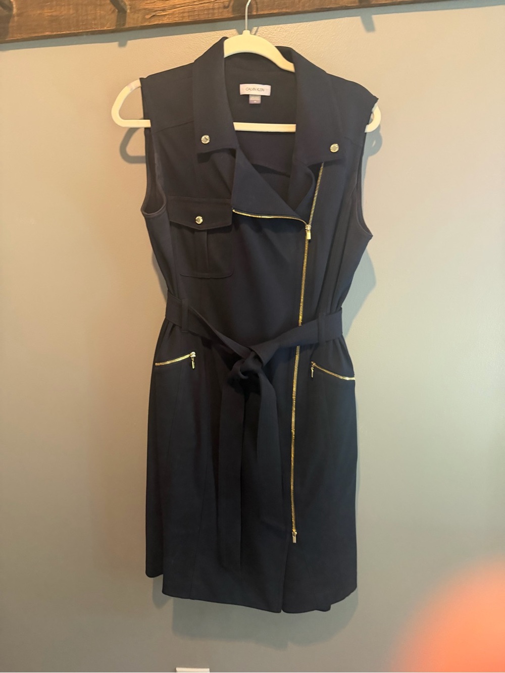 Calvin Klein Navy Sleeveless Moto-Style Zip Front Mini Dress